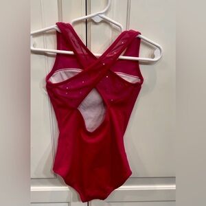 Mirella Pink Cross Back Rhinestone Leotard